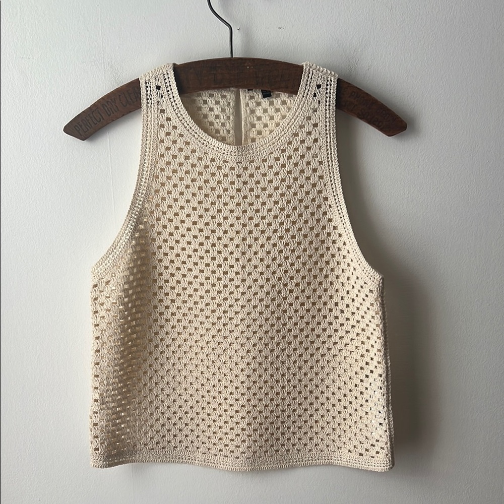 Massimo Dutti NWOT Crochet Open Knit Cotton Blend Tank Top.  Size XS.